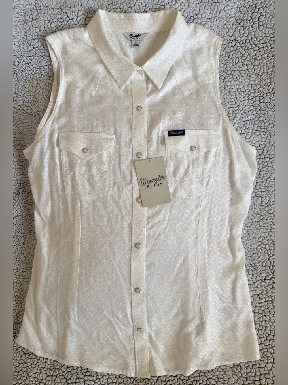 Wrangler Sleeveless Button-Front Western Shirt Vest - Cream